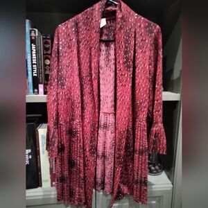 Boutique Red Sequin Print Kimono Cover‑Up | M | Sparkle Layer | Made in USA